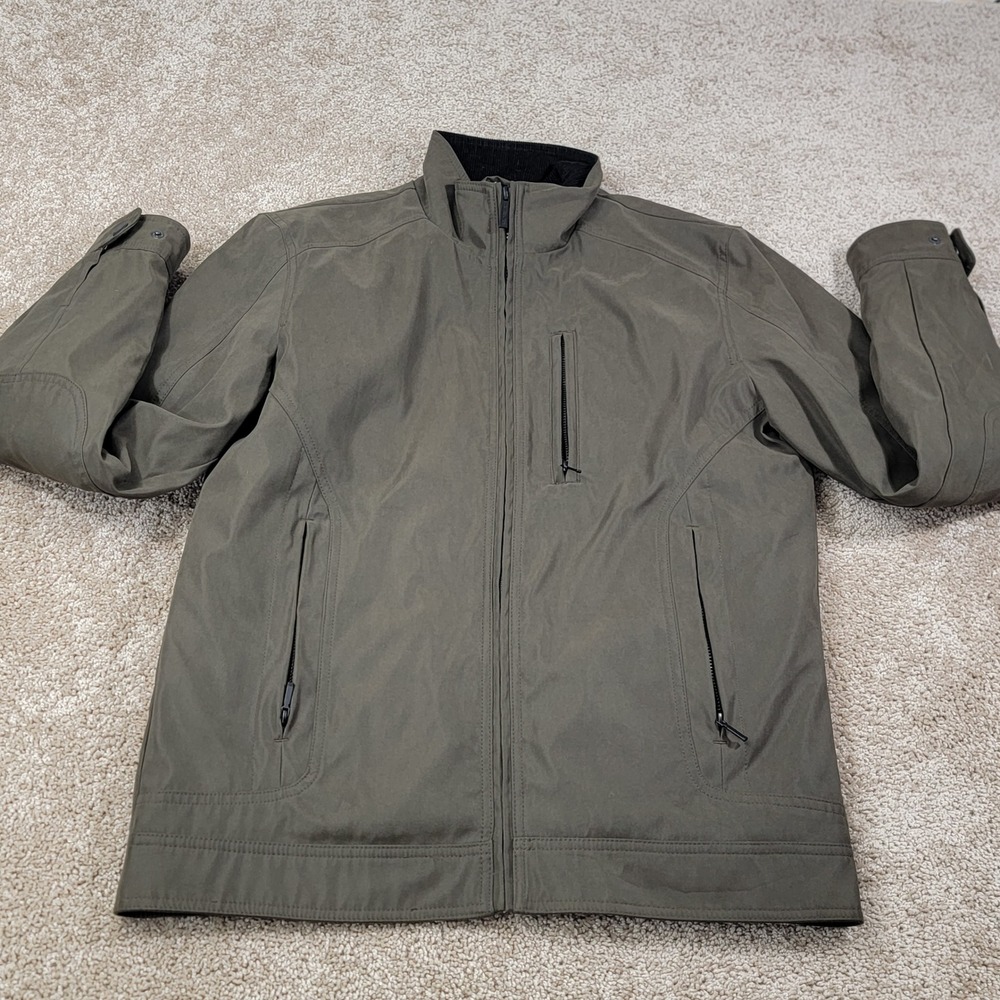London Fog Mens Olive Green Full Zip Jacket Plaid Quilted Lining Small RN1215450